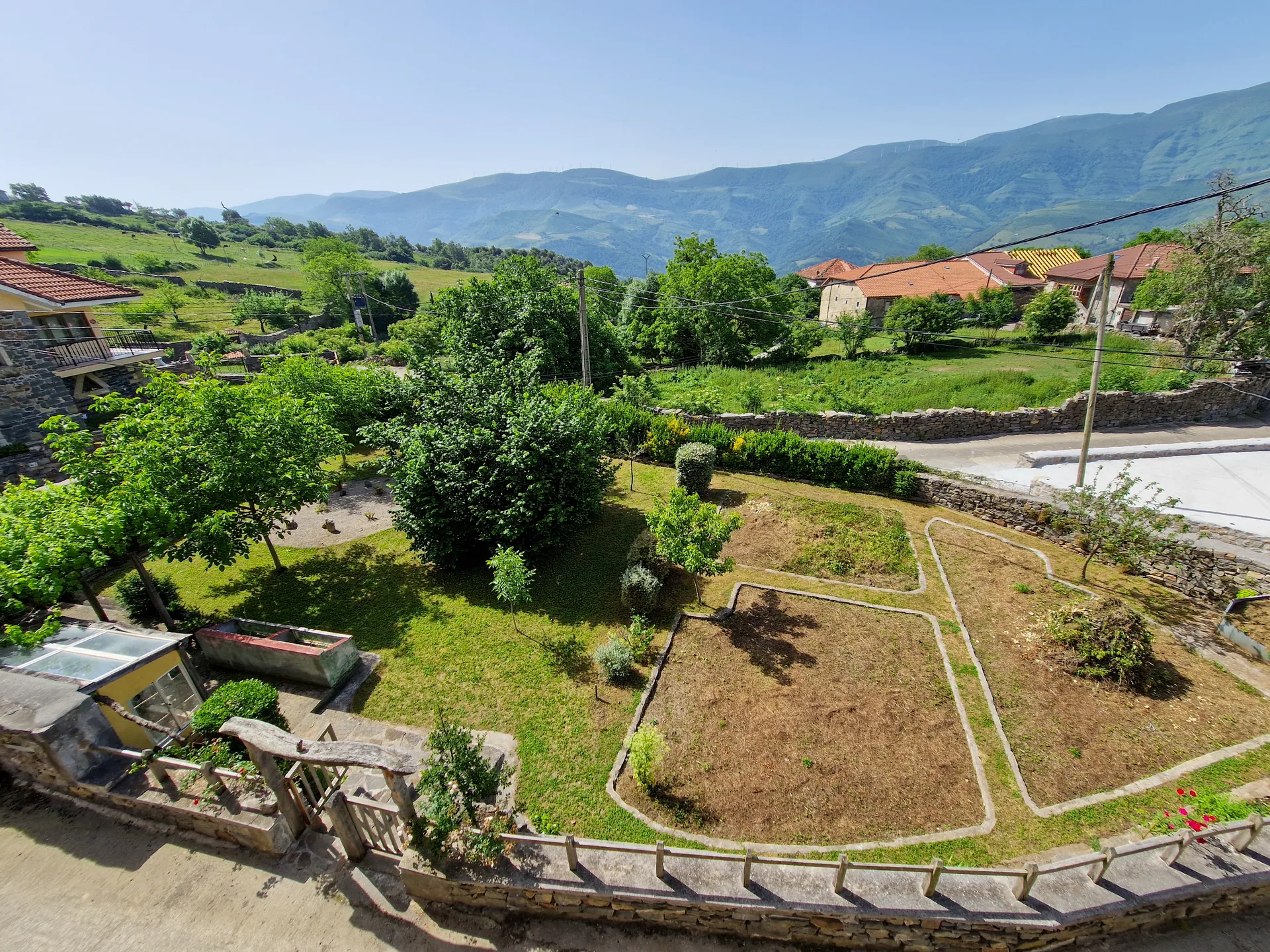 Aerial view of garden and house