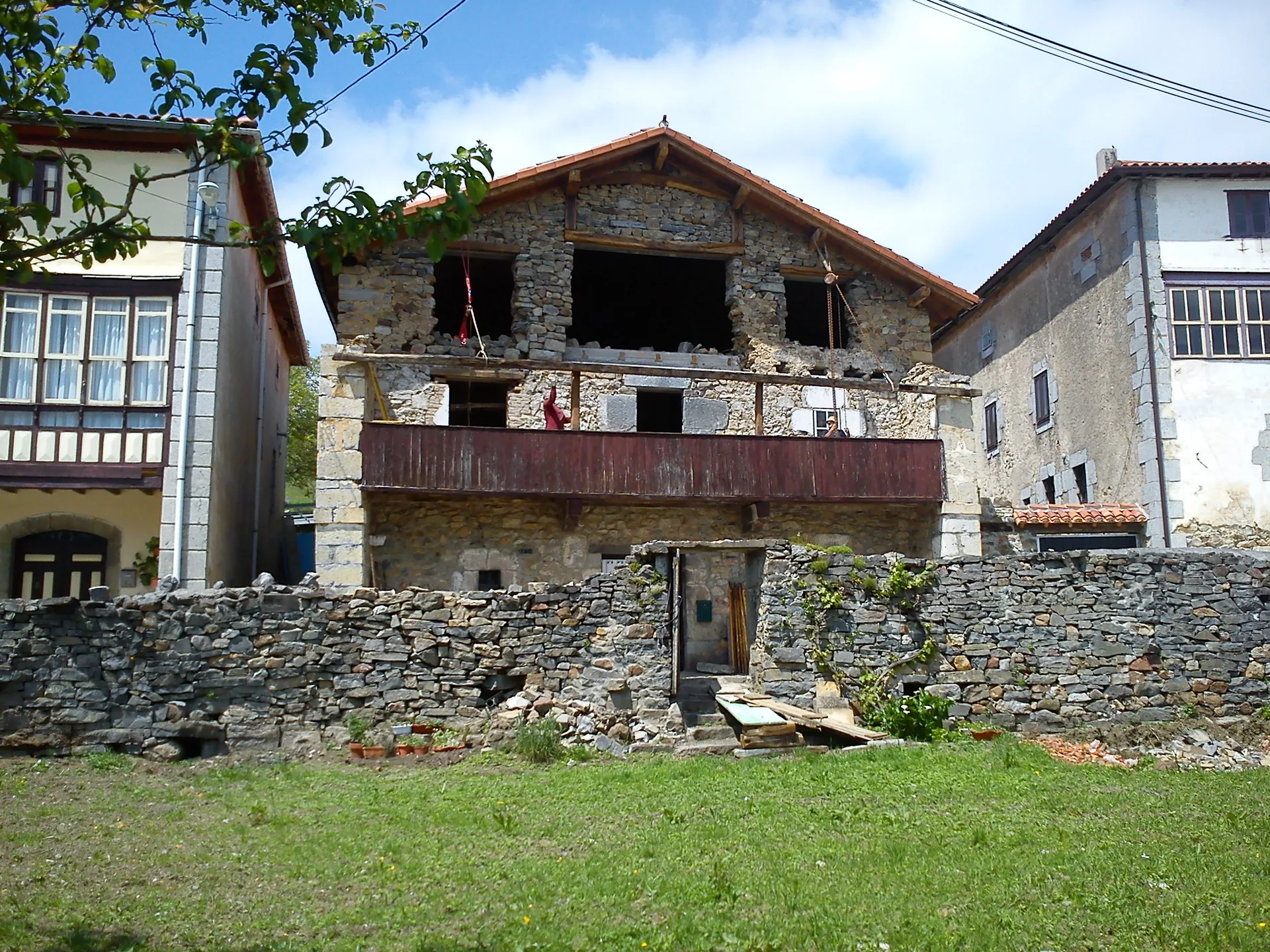 Exposed structural oak timber framing during restoration